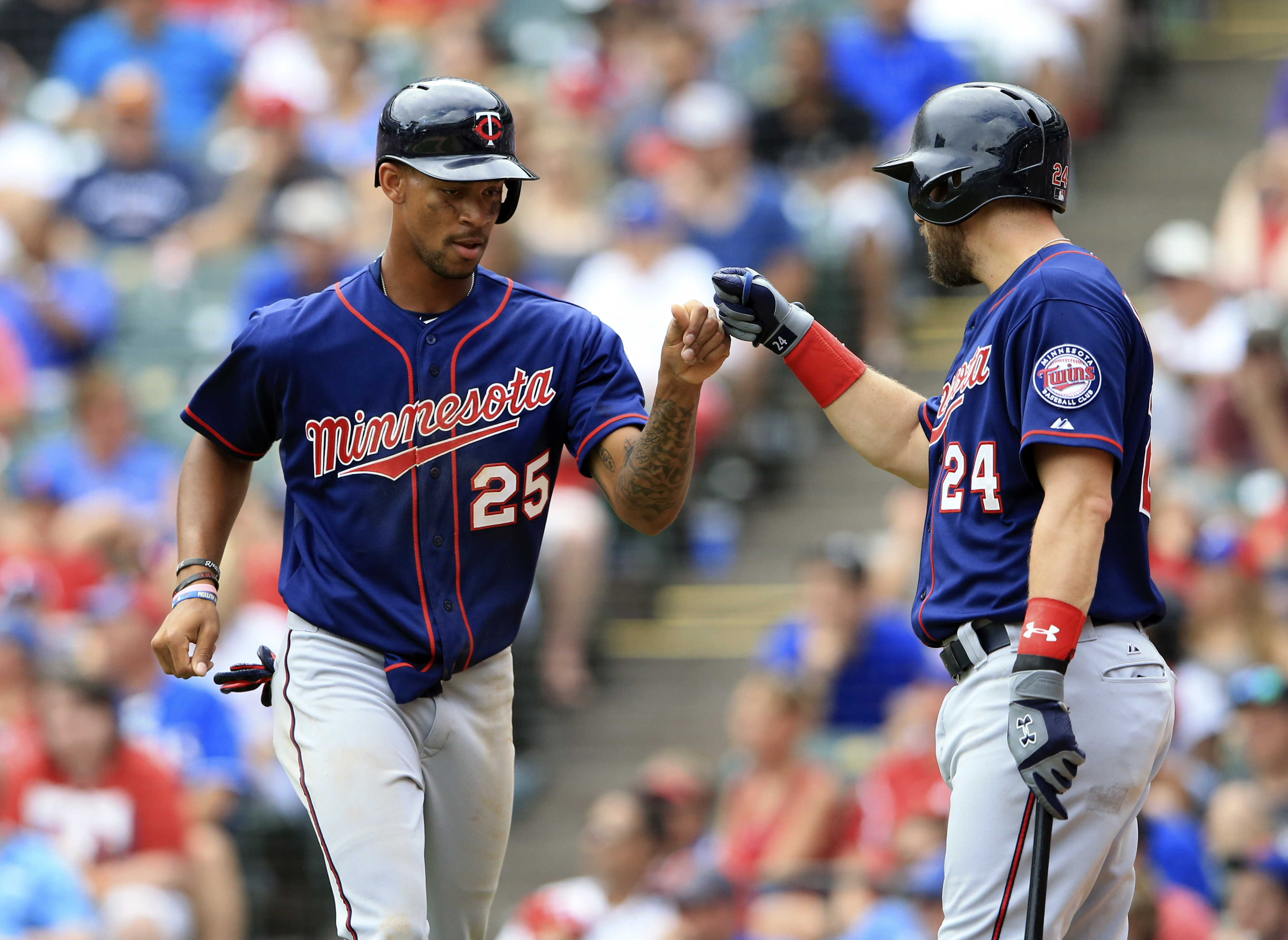 American League's Byron Buxton, of the Minnesota Twins, celebrates